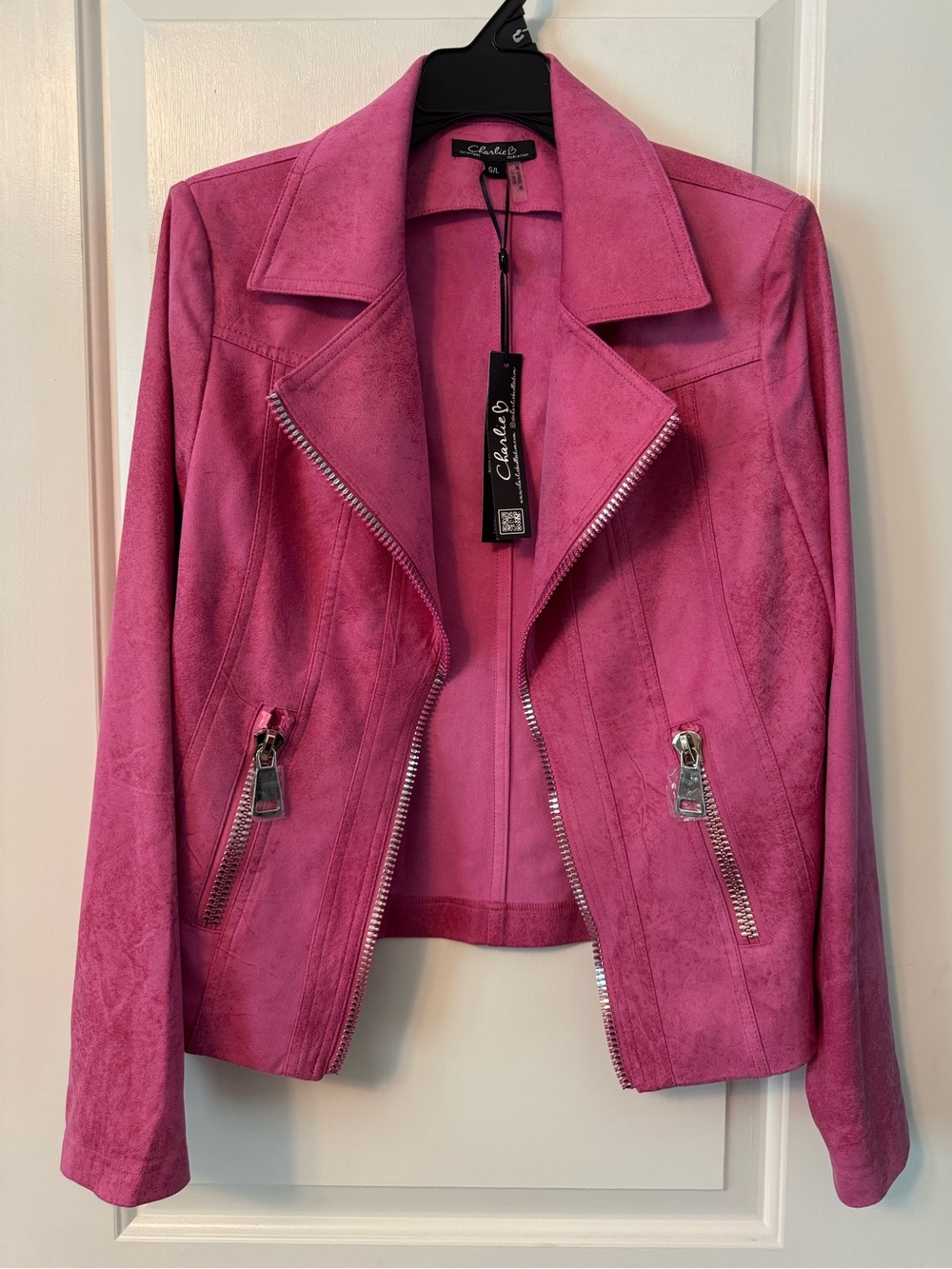 CHARLIE B Fuchsia Faux Suede Moto Jacket